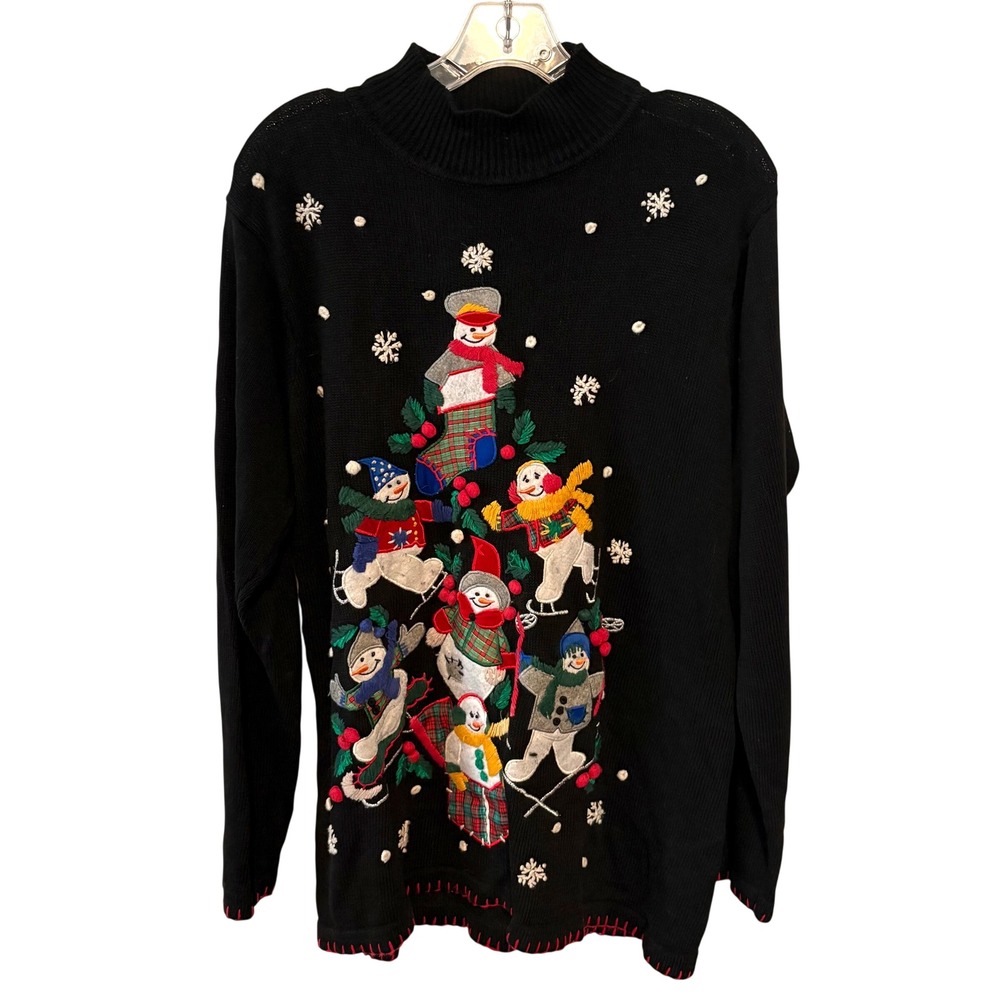 Studio Collection Women's Vintage Christmas Snowman Applique Sweater in Size L‎